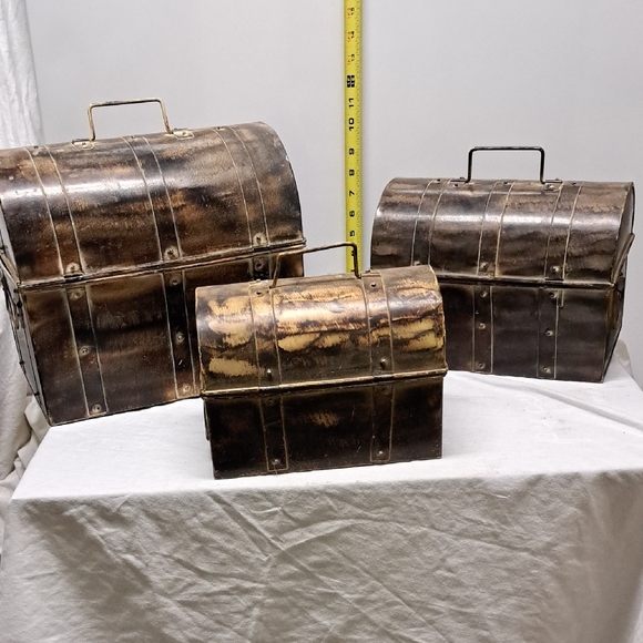 Set of Three Rustic Metal Chests - Picture 5 of 7